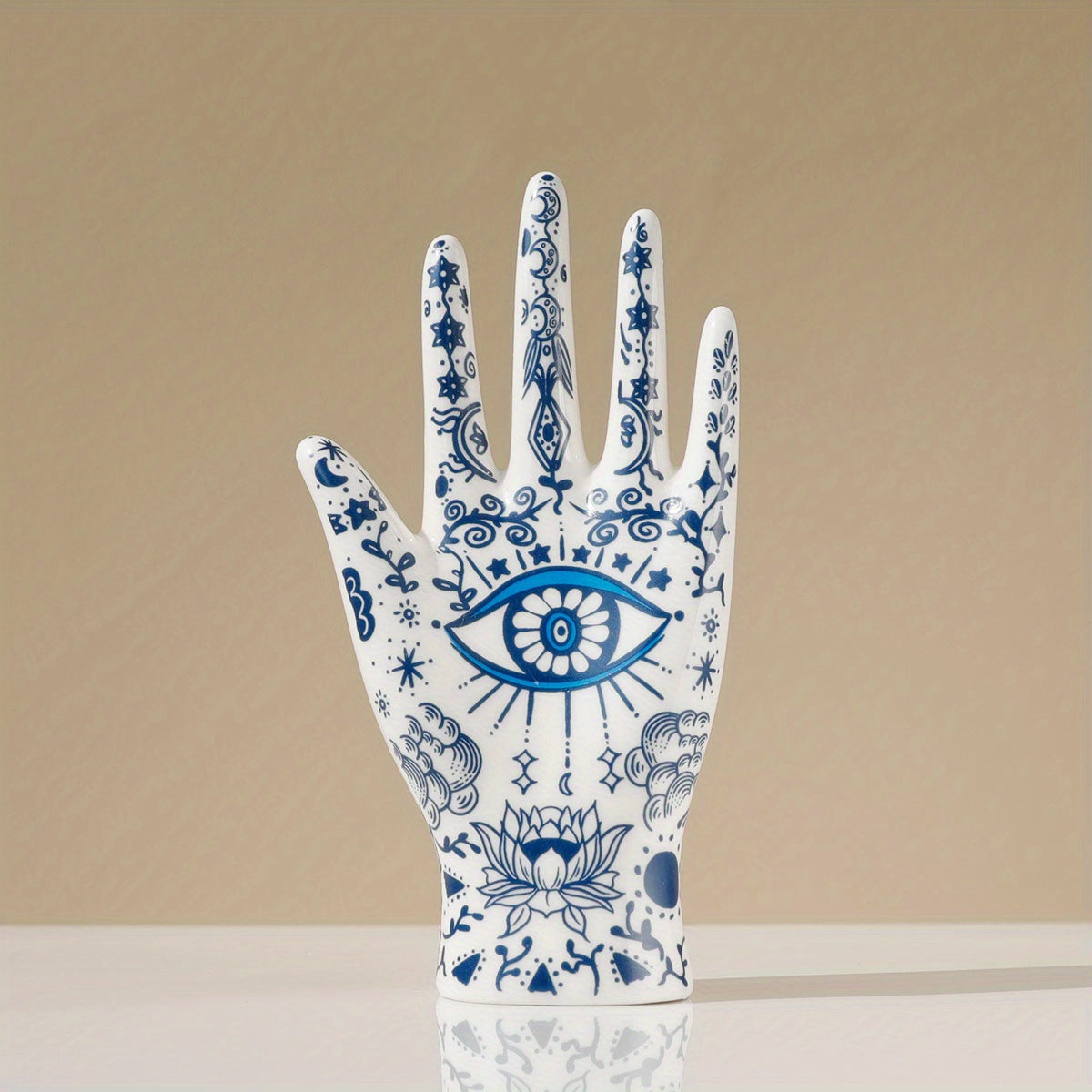 Ceramic Hamsa Ring Holder for Jewelry Display and Evil Eye Protection