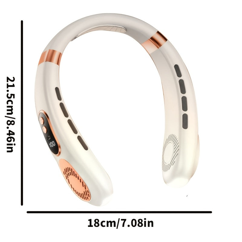 Portable Neck Fan with 7-Color LED Lights, Dual Turbo Outlets, 5-Speed