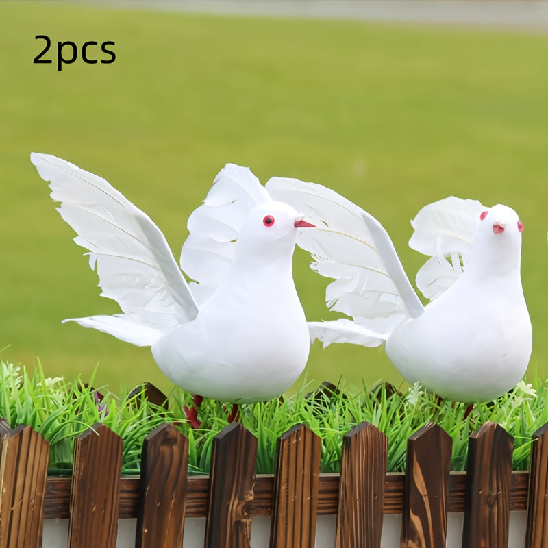 Artificial White Doves Set Decorative Faux Birds for Festive Occasions Non-Electric Featherless