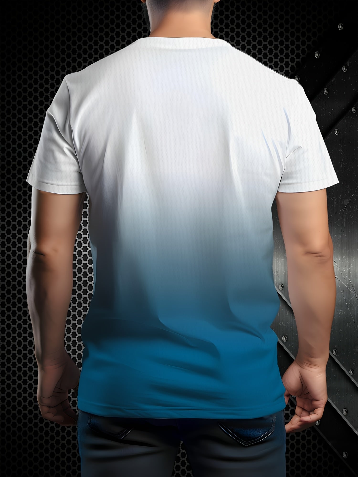 Tashqi erkaklar uchun gradient rangli T-ko'ylak, yumshoq bo'yinli