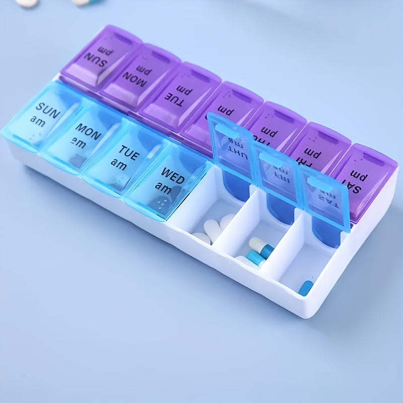 Portable 7-Day Plastic Pill Organizer with Dual-Color Compartments