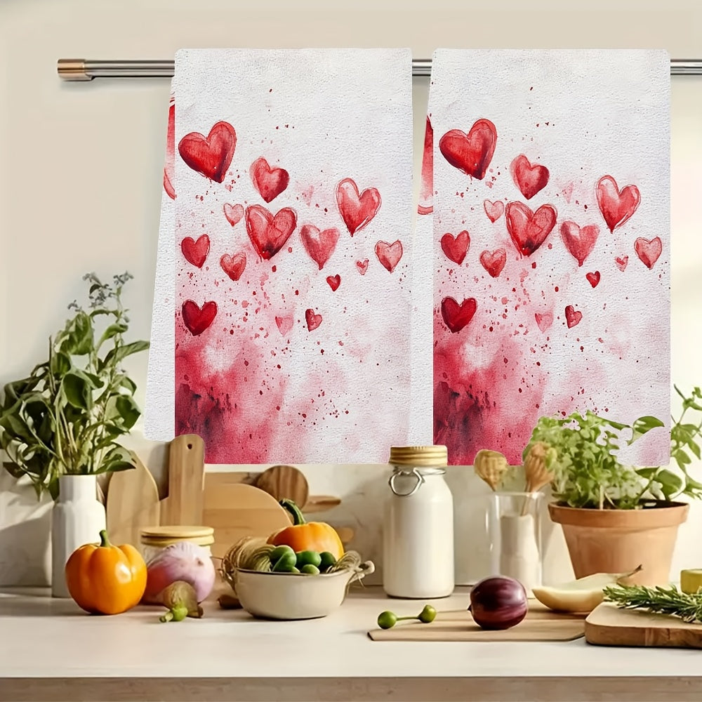 Set of 2 Valentine's Day Kitchen Towels Love Hearts Ultra Soft Absorbent 16x24 Inches