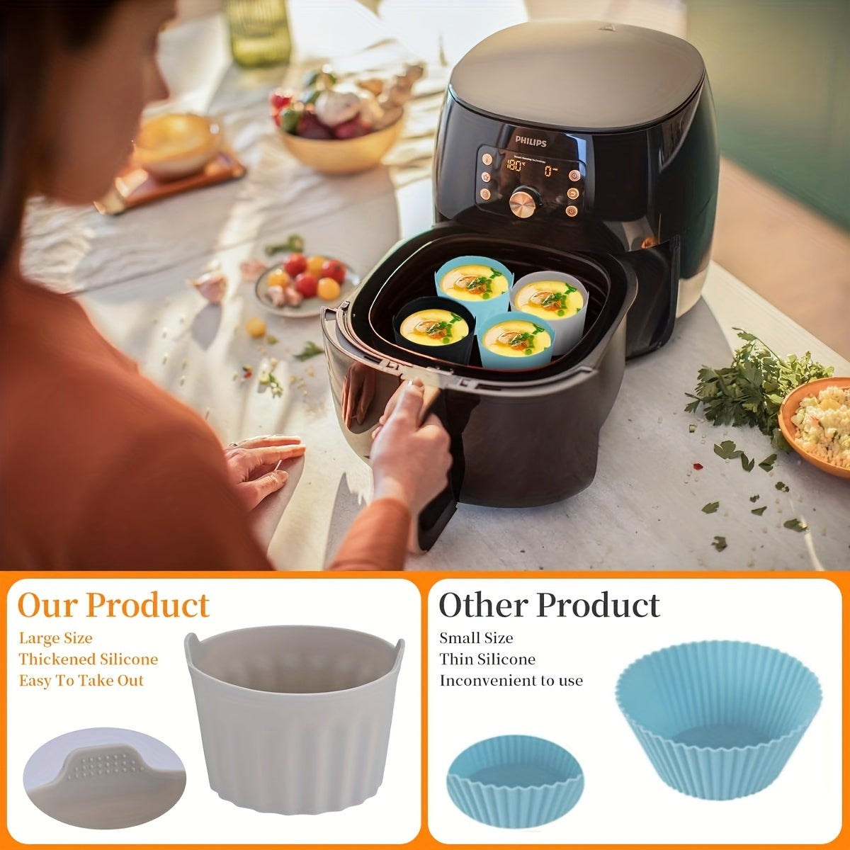 Set of 6 Silicone Egg Moulds for Air Fryers Non-Stick BPA-Free Dishwasher Safe