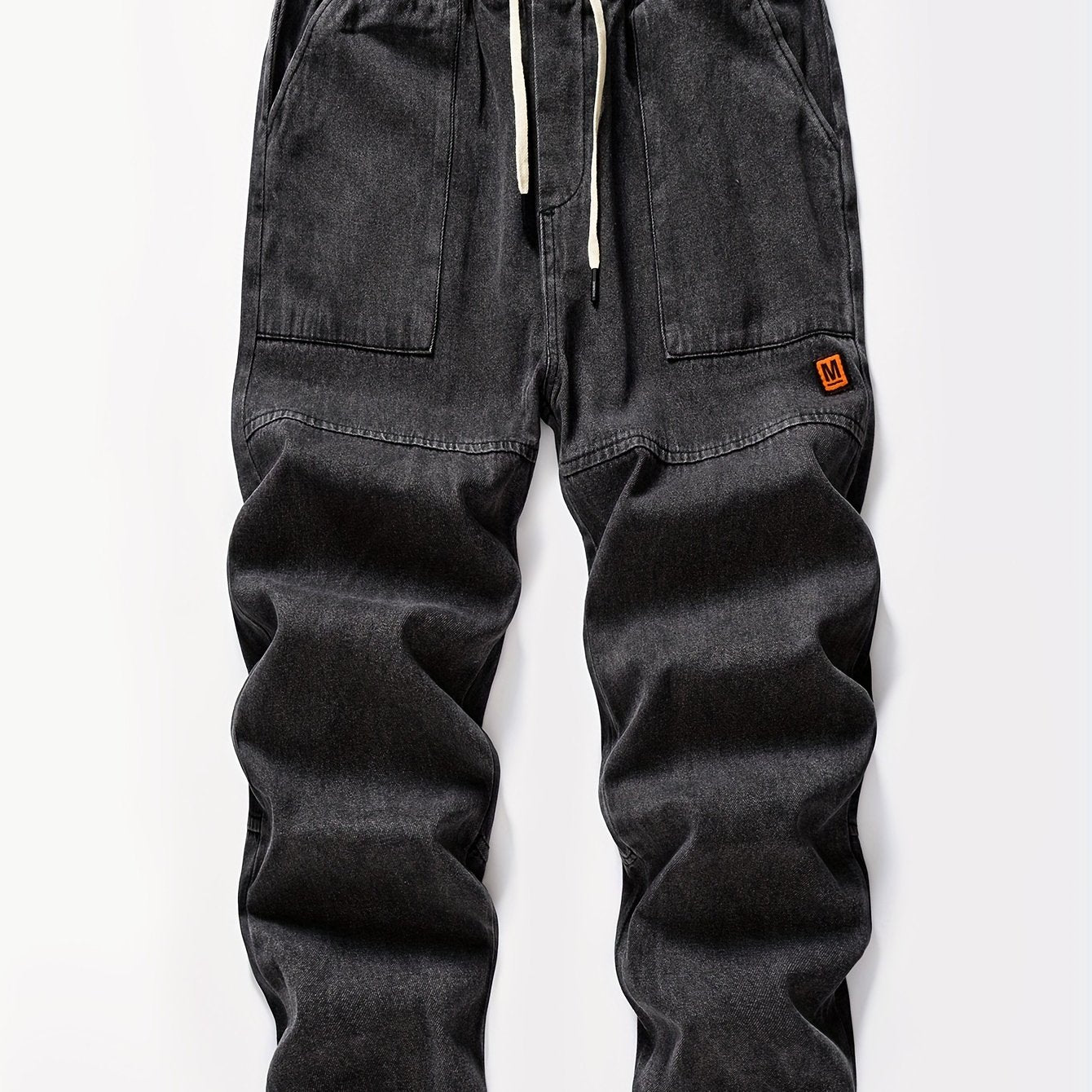 Мужские джинсовые джоггеры укороченные синий свободный крой с шнурком на поясе уличный повседневный стиль