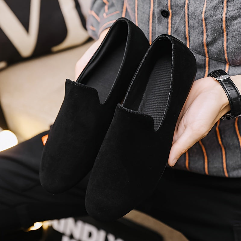 Men's Black Slip-On Loafers Casual Round Toe PVC Sole Spring Summer 2024