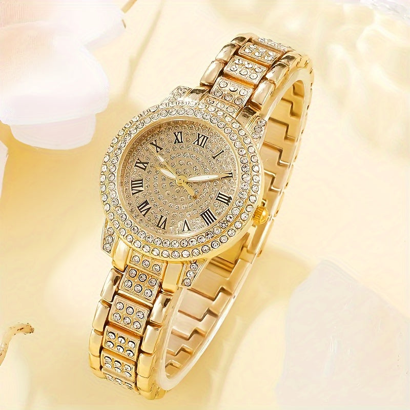 Conjunto de reloj de mujer y joyería de cuarzo con cinco piezas en tono plateado