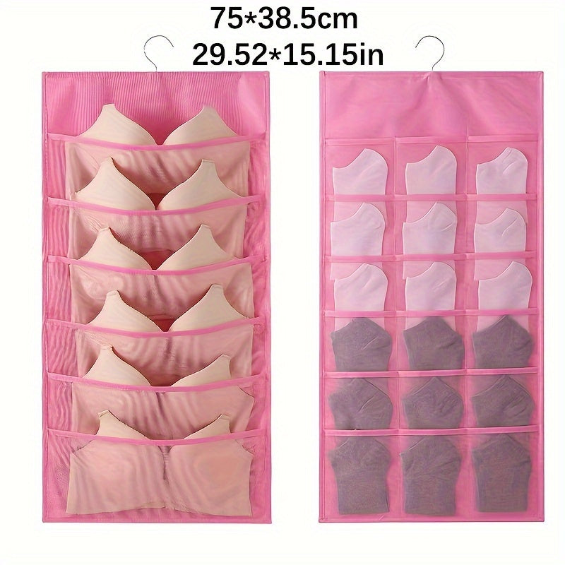Dual-Sided Hanging Organizer for Underwear Socks Non Woven Foldable Grey Pink Ivory