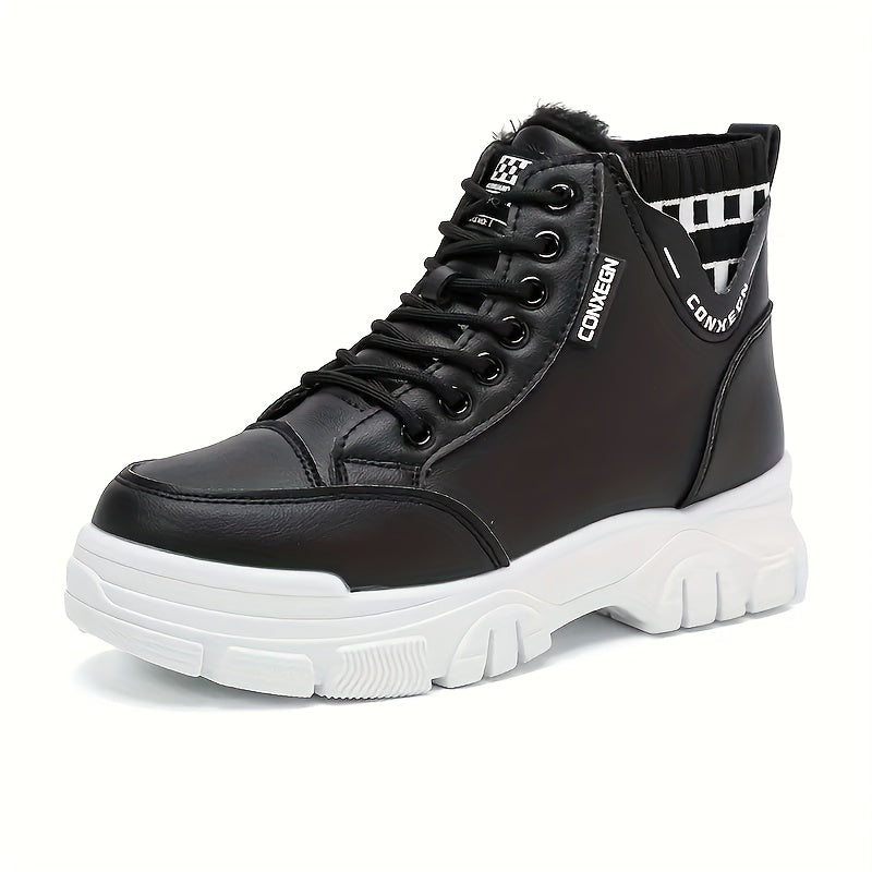 Women's Thick Sole Ankle Boots Warm Fleece Winter Lace-Up