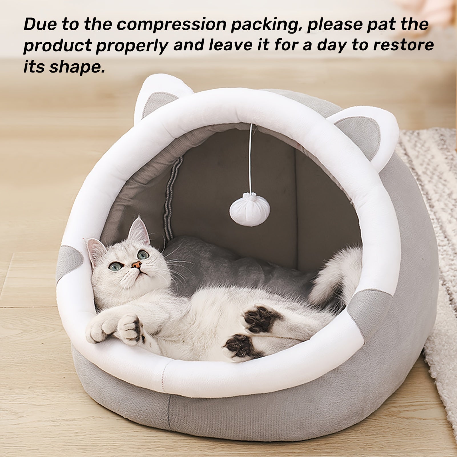 Convertible Grey Cat Ear Pet Bed for Small to Medium Cats and Dogs All-Season Indoor Lounge
