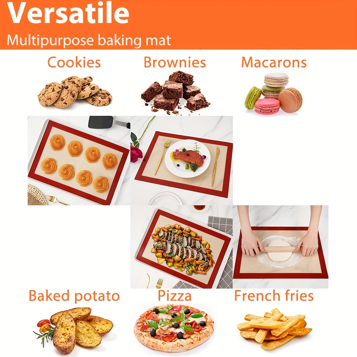 Двойной комплект силиконовых ковриков для выпечки, антипригарные противни для печенья и макаронс