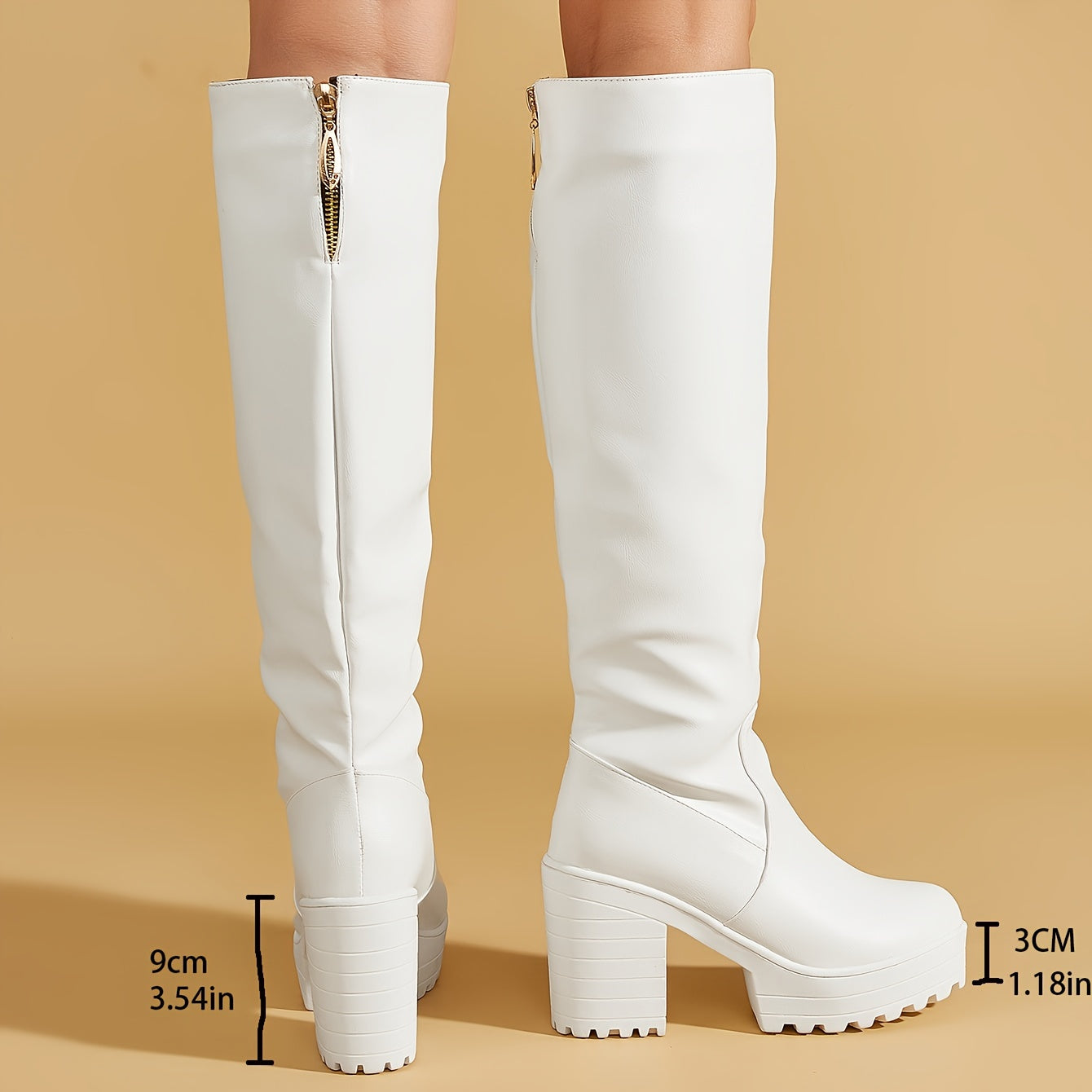 Ayollar uchun oq charmli yuqori poyabzal, kuz va qish uchun o'rta shishli botlar