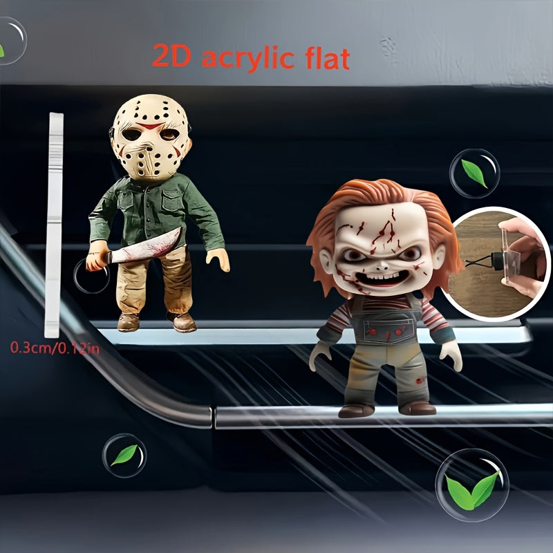 2D Flat Car Vent Clip Diffuser 2 Packs Handsome Horror Jason Ghost Pattern Freshens Car Interior