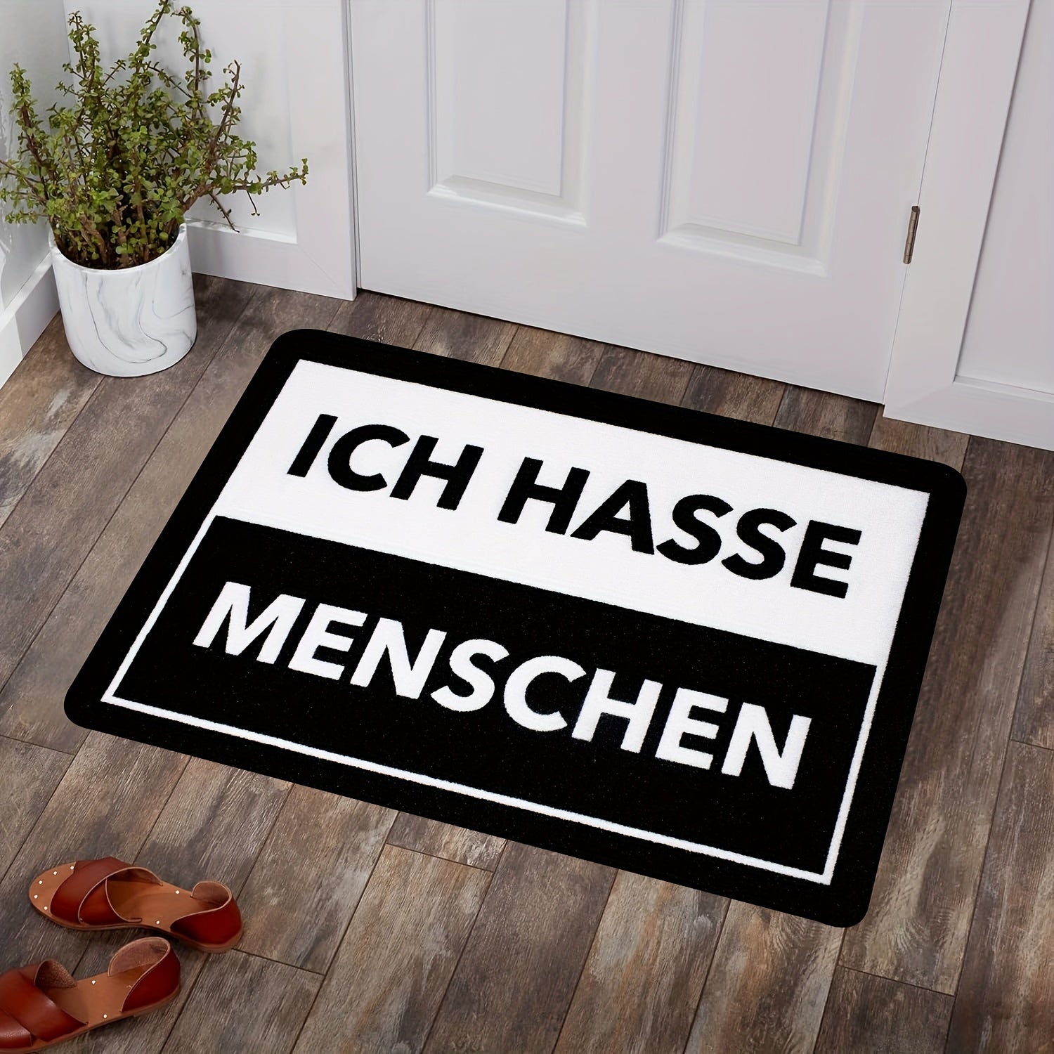 Qora va oq chiziqli polyester eshik oldi gilami, sirpanmaydigan, mashinada yuviladigan, ifloslanishga qarshi, qulay to'rtburchakli kirish gilami, 1 dona