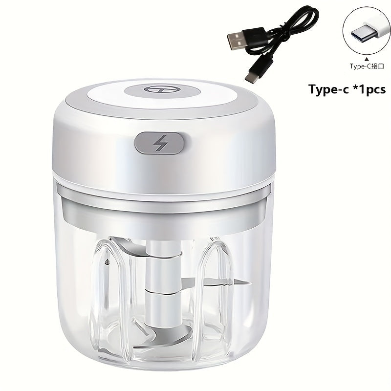 Turli taomlar uchun zanglamaydali po'latdan yasalgan pichog'li USB qayta zaryadlanadigan elektr sarimsoq maydalagich va sabzavotlar uchun moshlagich - portativ, simsiz oshxona qurilmasi.