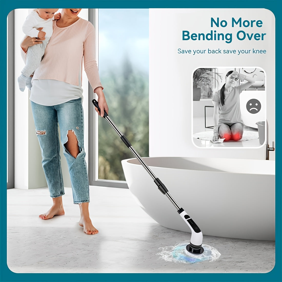 9-in-1 Electric Rotary Cleaning Brush with Extendable Stainless Steel Handle and Interchangeable Heads