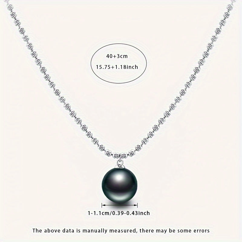 Vintage-Inspired Black Pearl Pendant Necklace for Women 10-11mm Sea Pearls S925 Silver Chain Gift