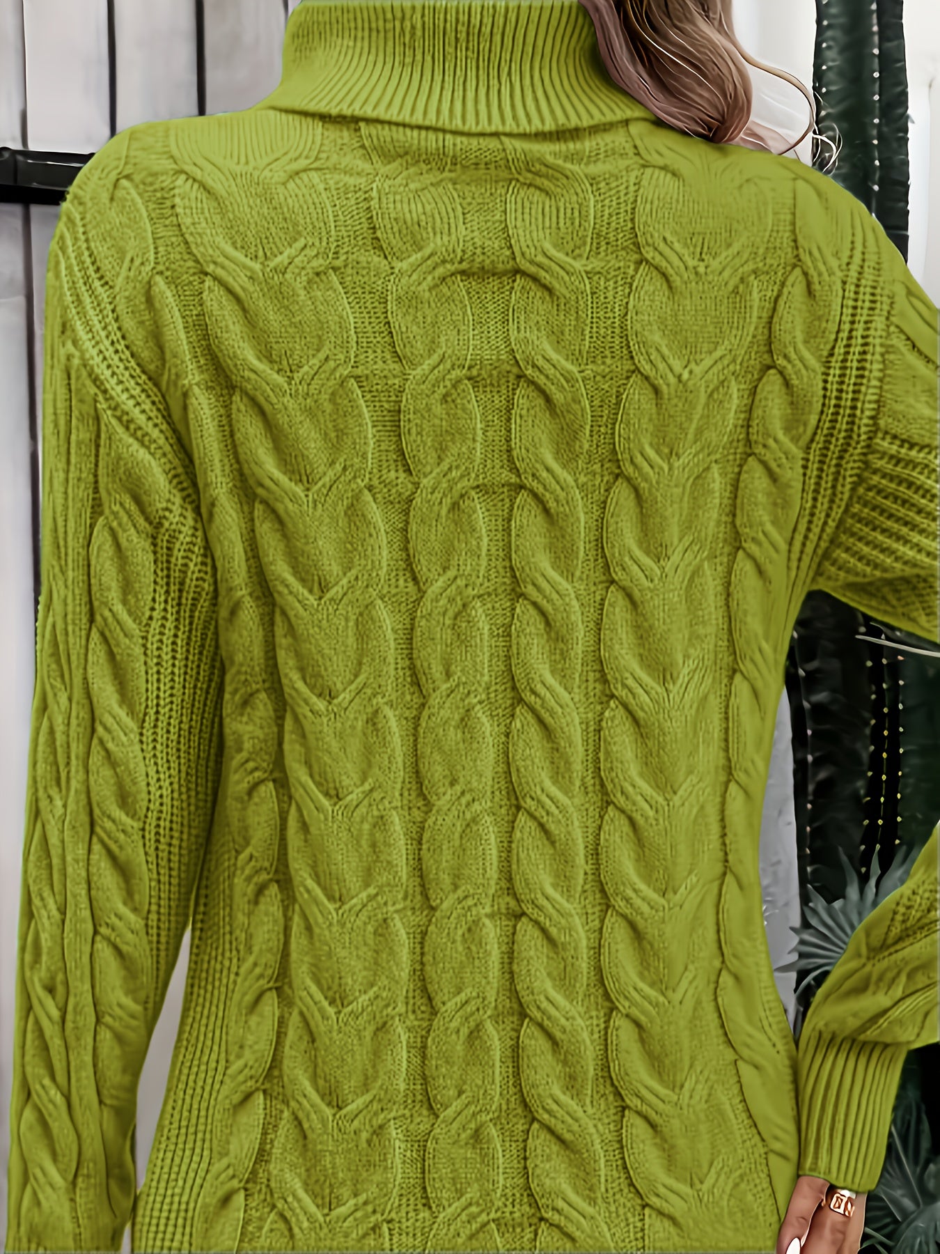 Plus Size Women's Cable Knit Sweater Turtleneck Long Sleeve Fall Winter