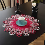 Embroidered Lace Border Polyester Table Mat 50cm Diameter for Home Decor and Events