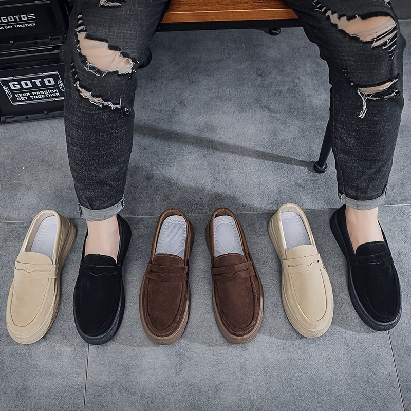 Men's Casual Loafers Vintage Style Slip-On Rubber Sole Round Toe Fabric Insole All-Season