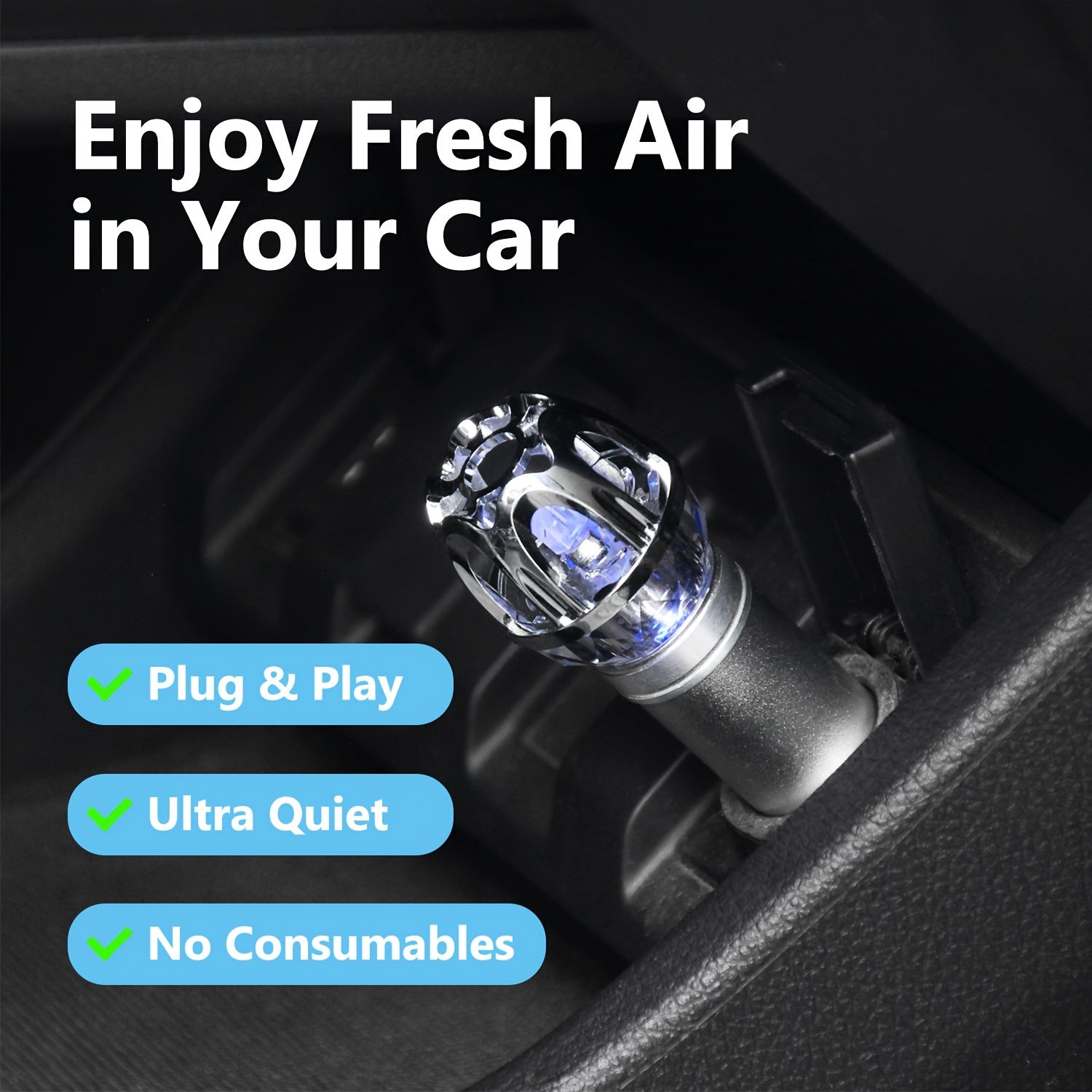 Мини-кристаллический ионный очиститель воздуха для автомобиля, отрицательный ионизатор для сигаретного дыма и пыли