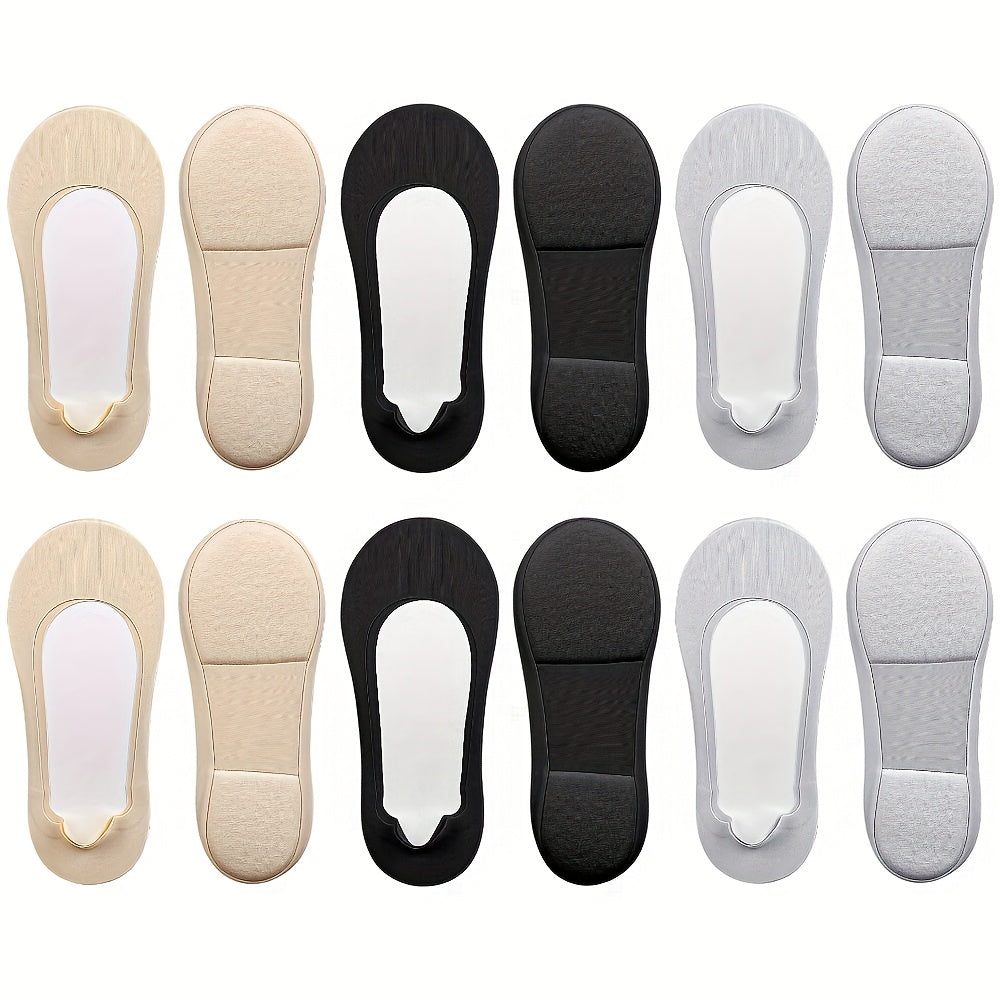 Women’s Cushioned Invisible Breathable Anti-Slip Socks 6 Pairs Black White Beige