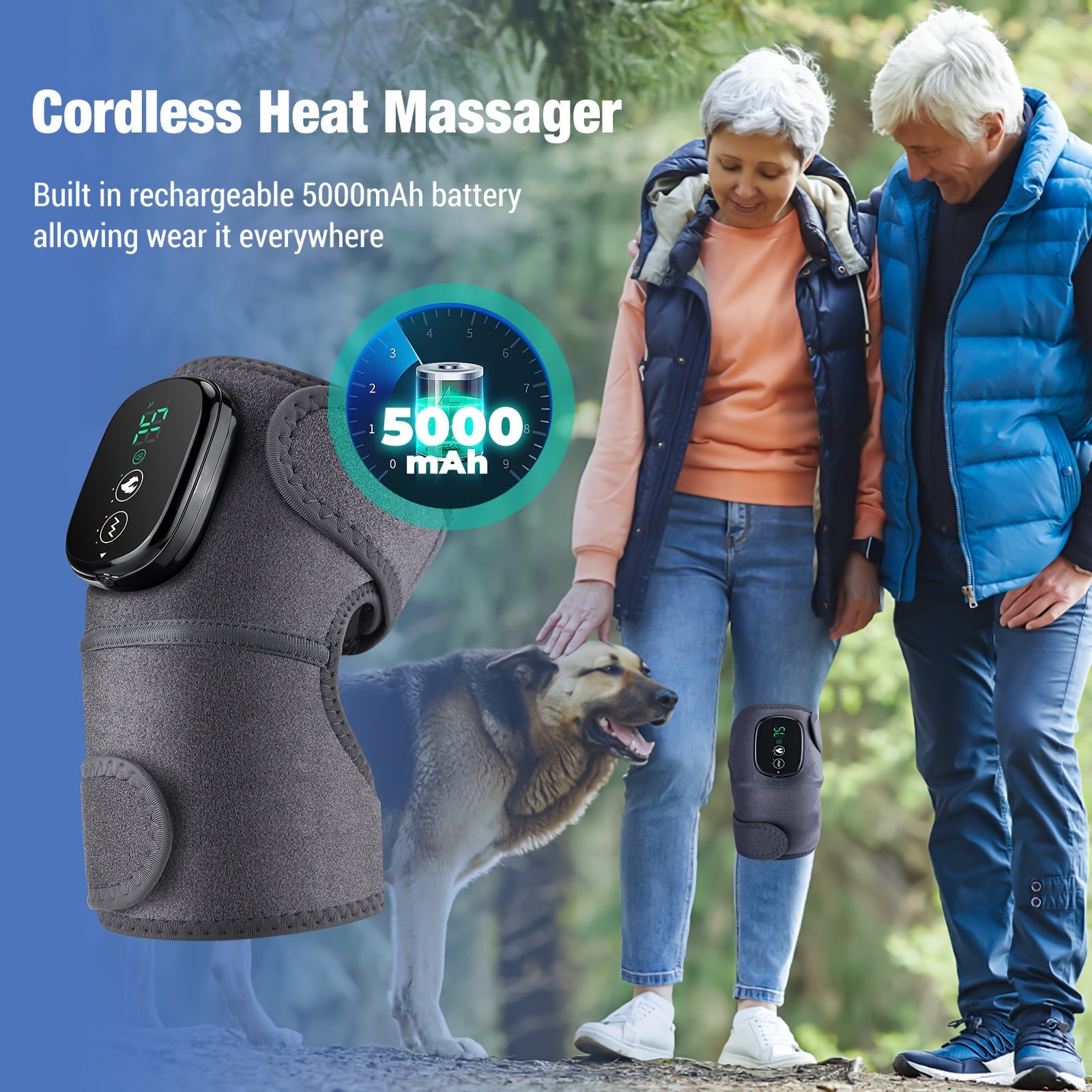 Portable Knee Massager with Heat Vibration LED Display for Pain Relief