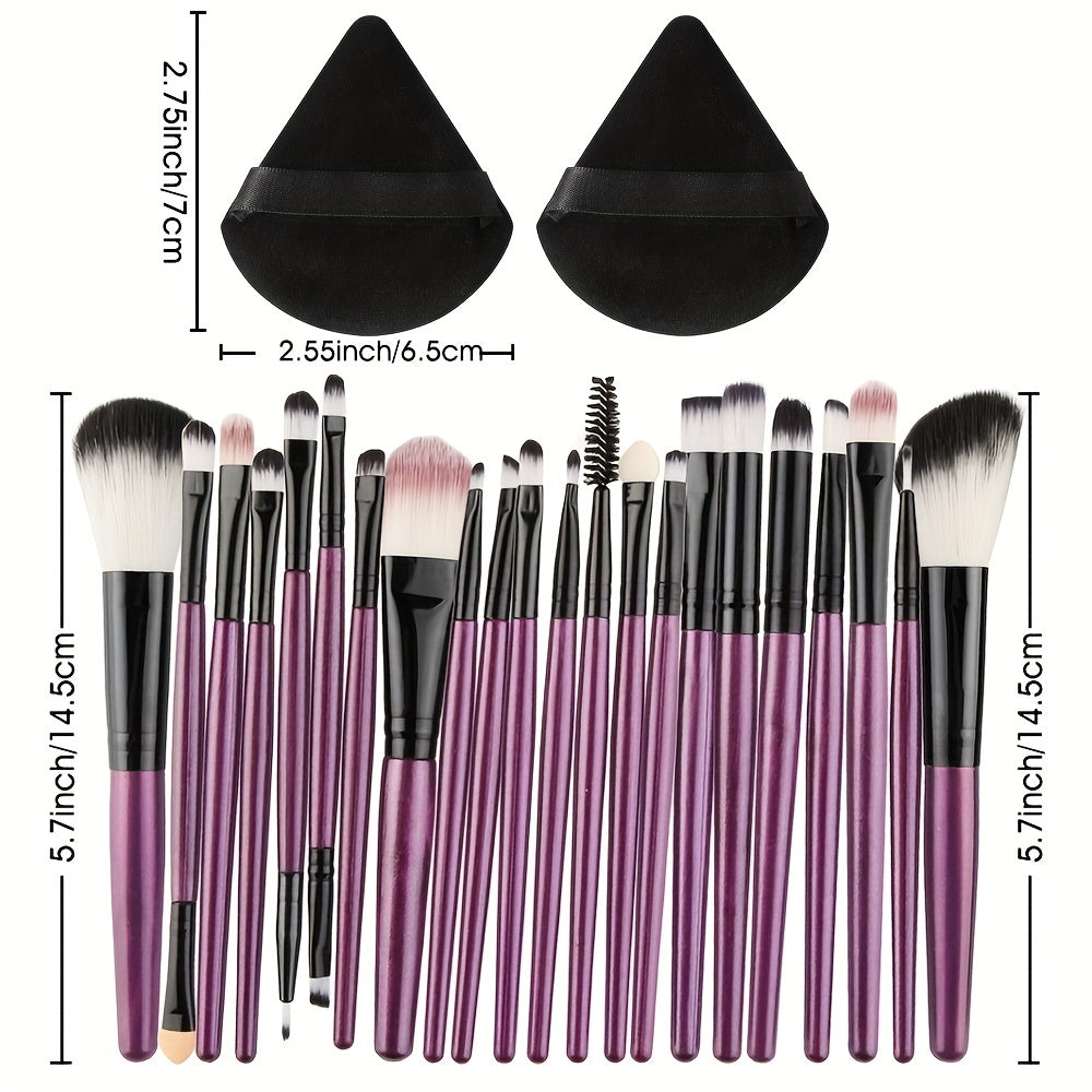 22pcs Makeup Brush Set with 2 Triangle Puffs, Professional Multi-Functional Cosmetic Brushes