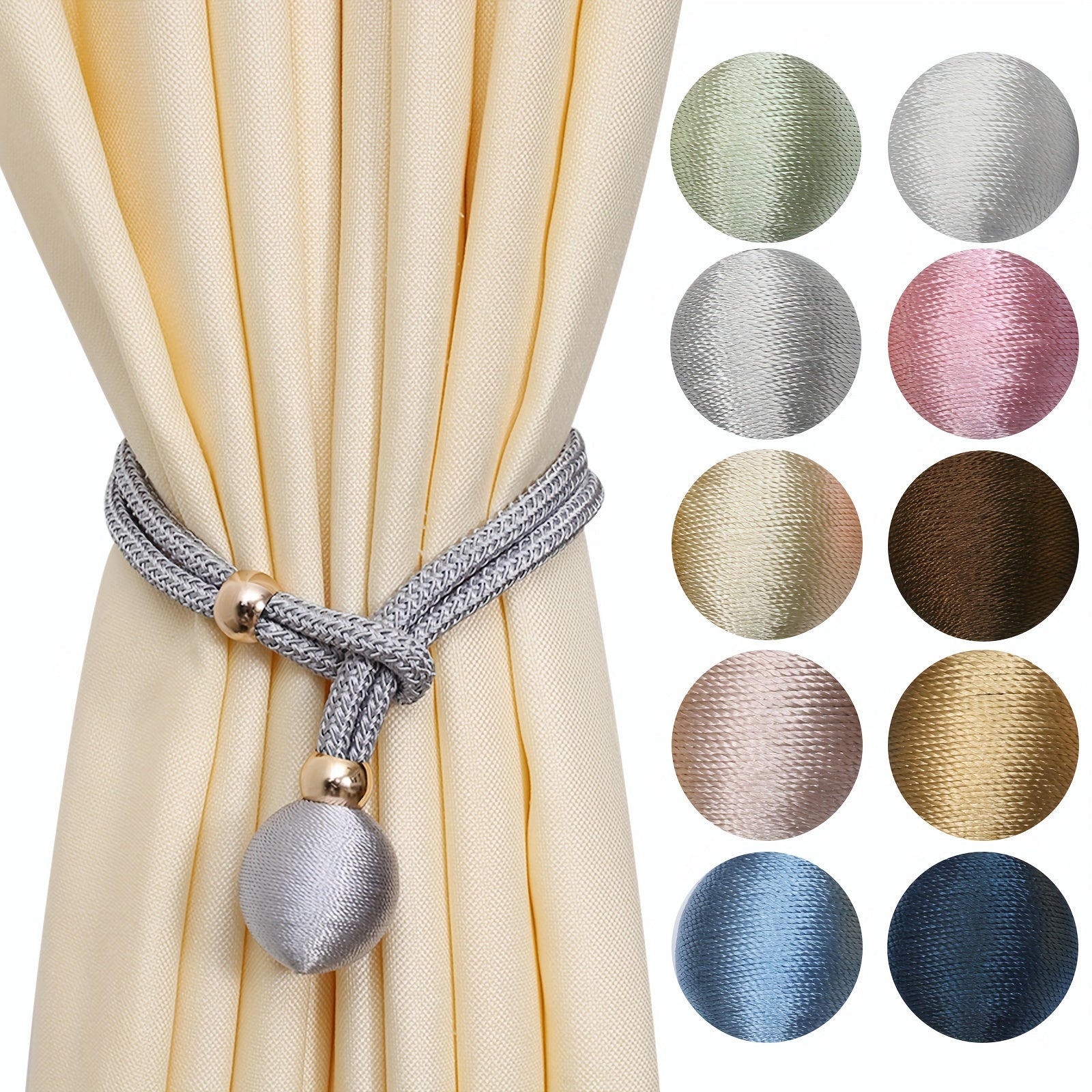 Set of 2 Modern Polyester Elastic Tiebacks for Thick Curtains, Adjustable Window Decor