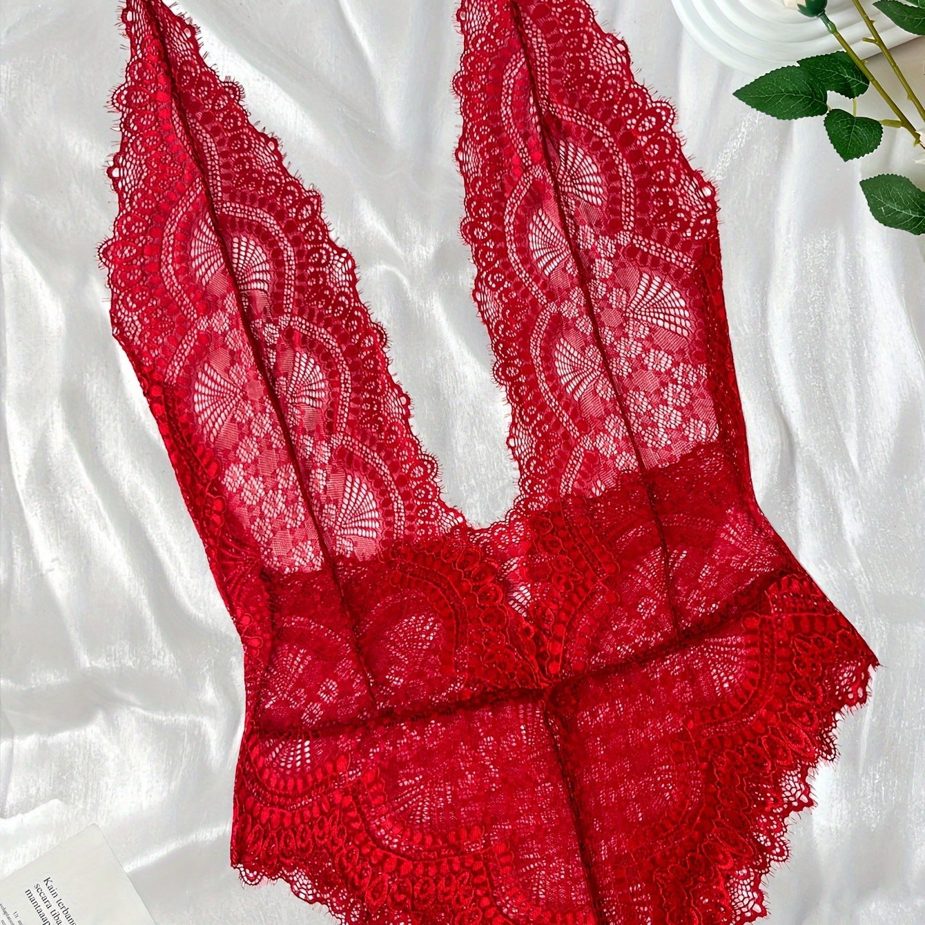 Lingerie Teddy with Plunging Neckline and Strappy Back