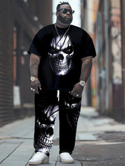 Plus Size Men's Polyester 3D Skull Print Sweatsuit Set with Pockets and Regular Fit
