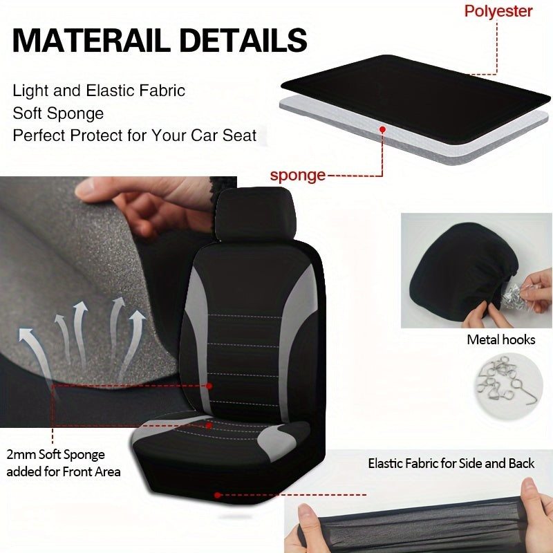 Universal Polyester Avtomobil o‘rindiqlari qoplamalari oldingi juftlik, kulrang, qora, tilla, ko‘k, qizil, avtomobil aksessuarlari