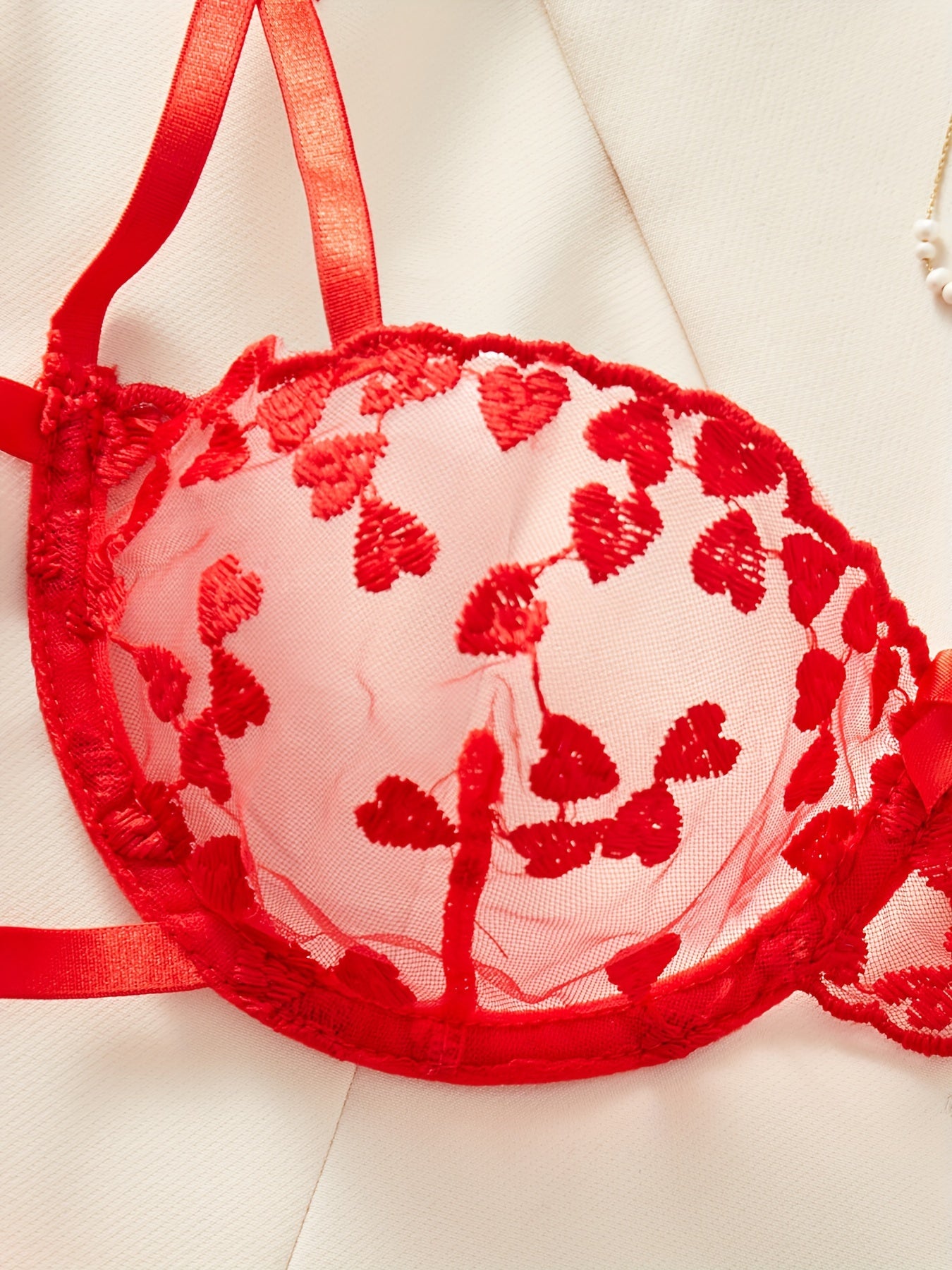 Adult Red Lace Lingerie Set with Bow Accents for Women