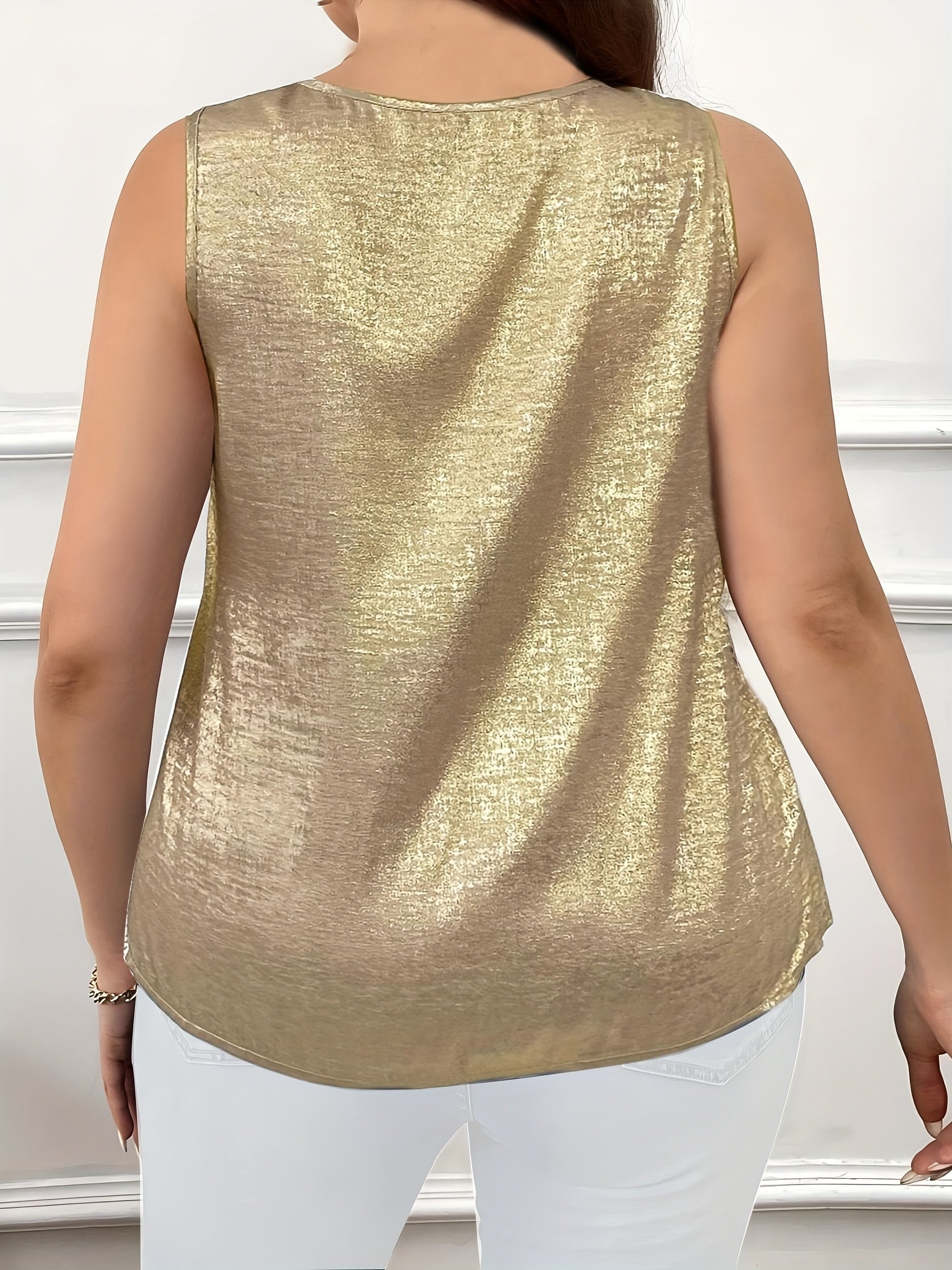 Women's Plus Size Metal Color Vest Fashion Twist Sleeveless Top