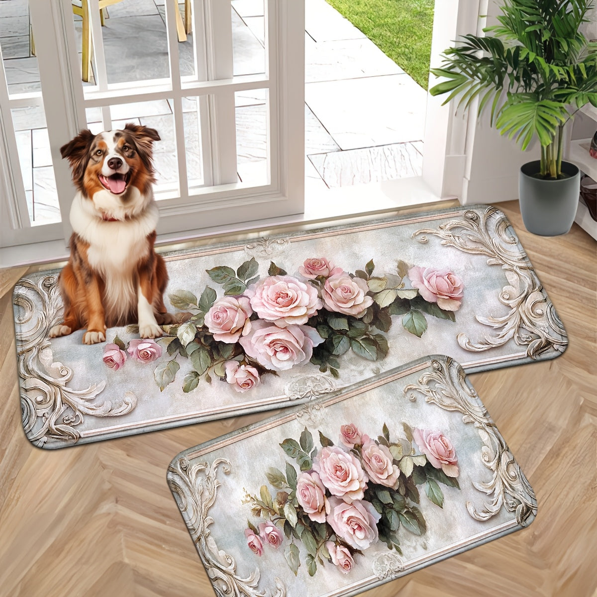 Valentine's Day Rose Flower Door Mat Non-Slip Machine Washable Entry Rug Indoor Decor