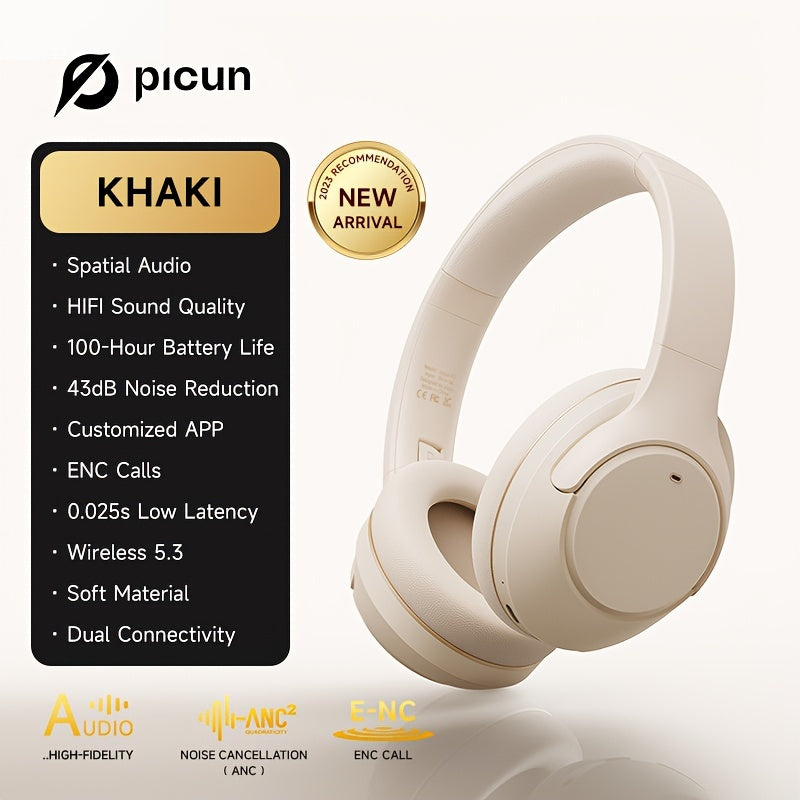 Wireless Headphones with Active Noise Cancellation and 100H Battery Light Beige