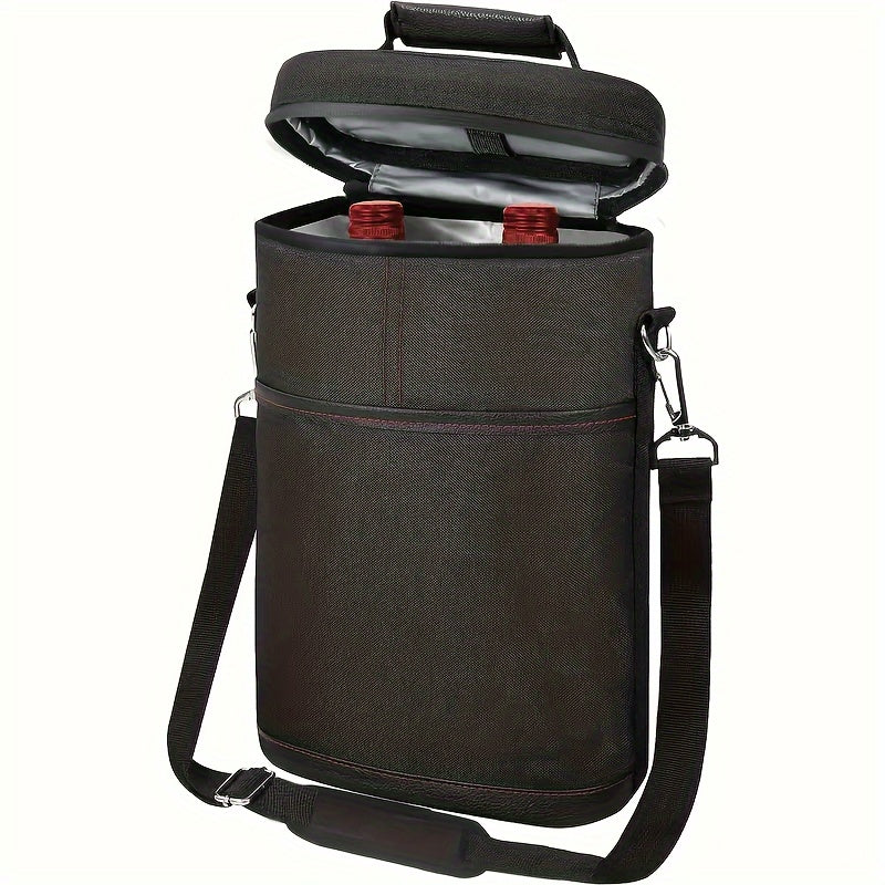 Insulated Wine Bottle Carrier Set for Picnics Camping Beach Trips Black Gray Red