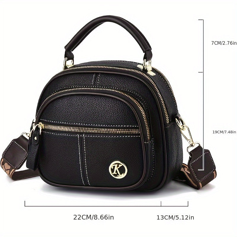 Women's Small PU Handbag with Multiple Pockets, Adjustable Strap, Casual Style