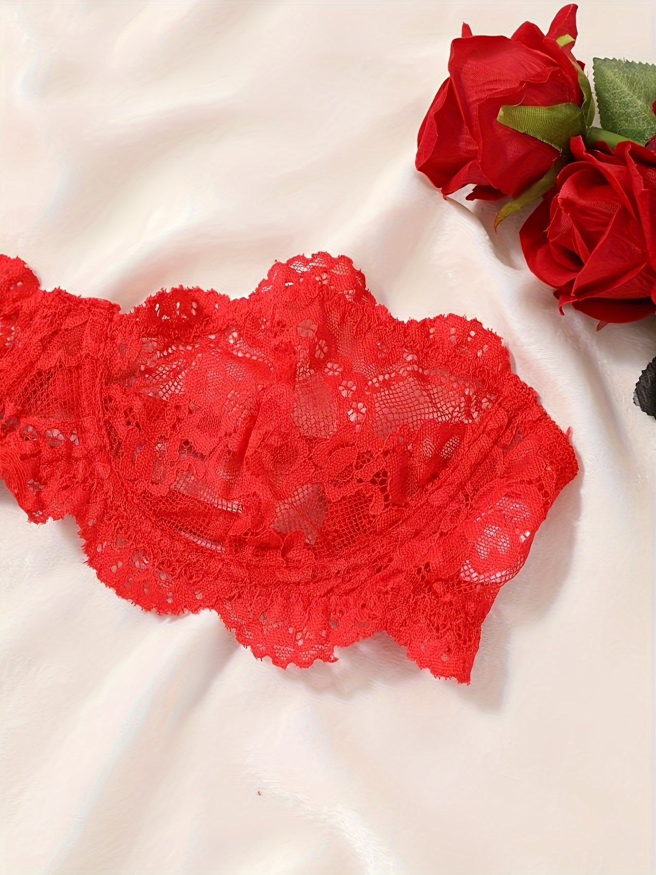 Conjunto de ropa interior de encaje de malla transparente para mujer, lencería sexy