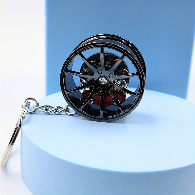 Unisex Zinc Alloy Car Wheel Hub Keychain Rotatable Key Ring Creative Gift
