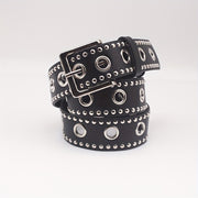 Unisex Black PU Belt with Punk Eyelet Rivets and Studs for Jeans and Pants