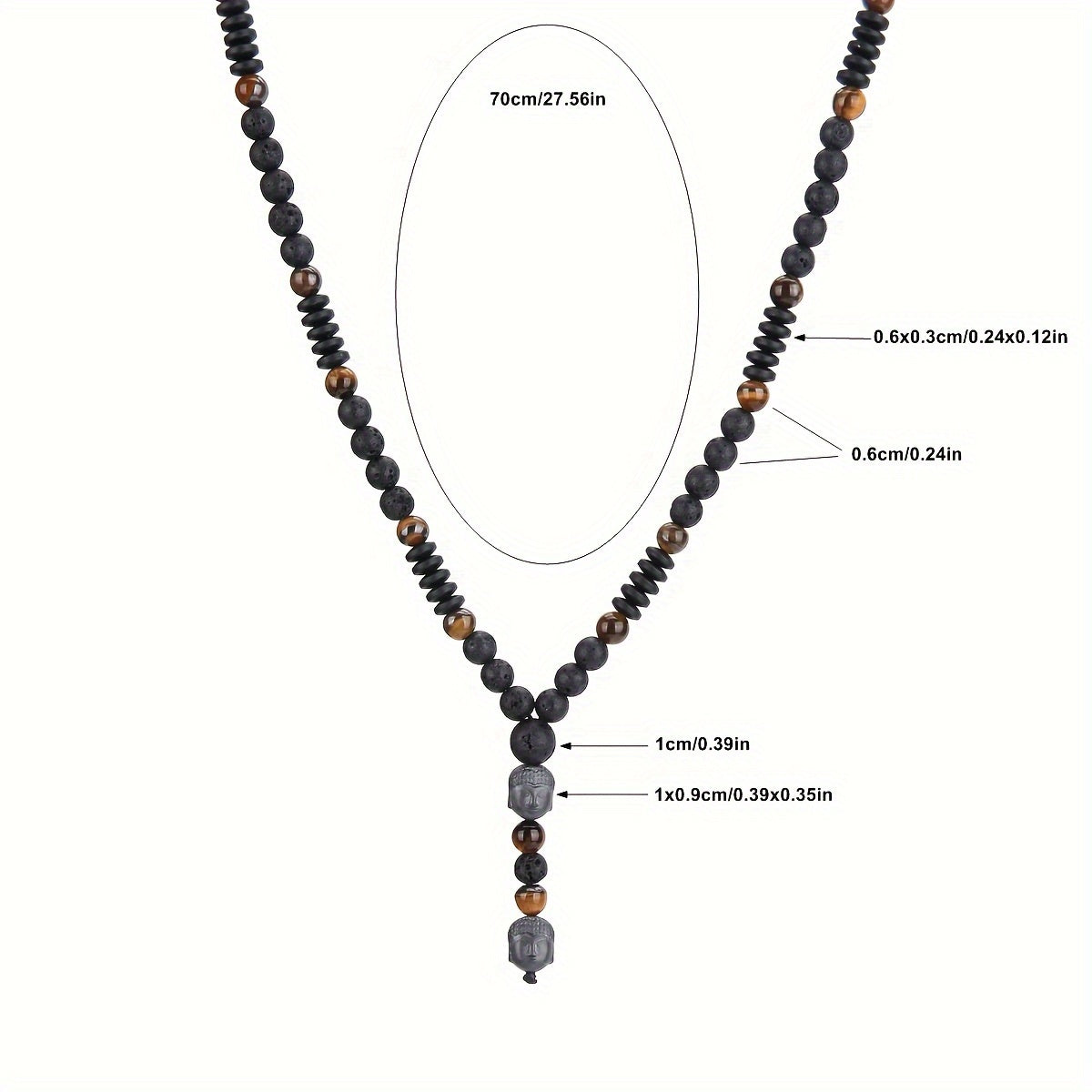 Unisex Natural Stone Bead Necklace with Buddha Head Pendant for Father's Day