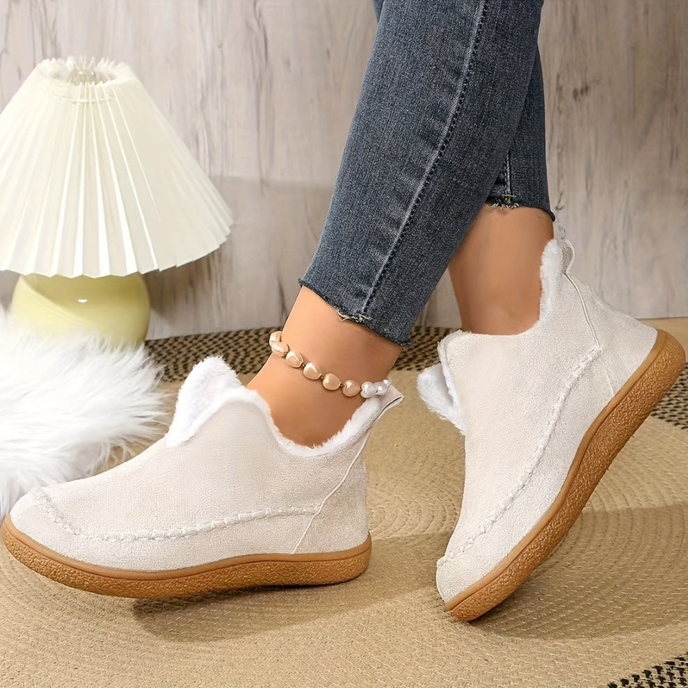 Women's Winter Fleece Lined Short Boots Rubber Sole Casual Slip-On