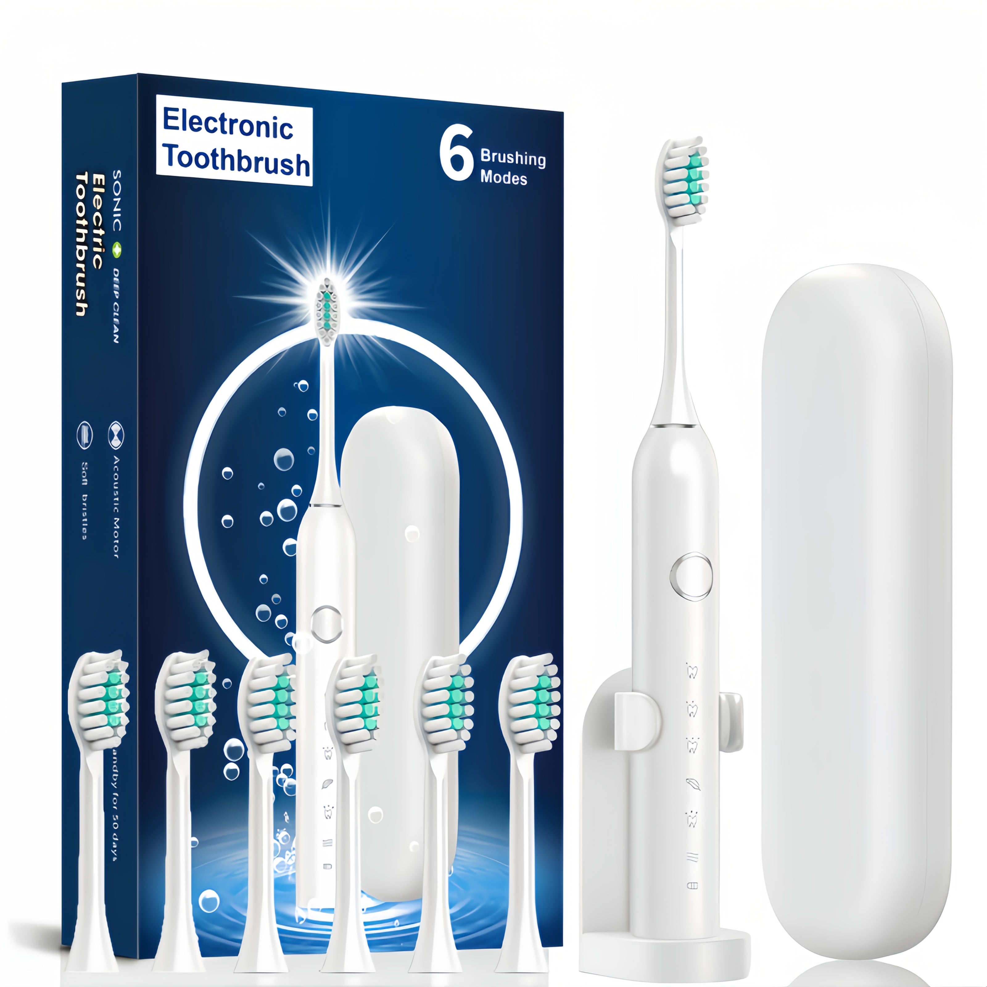 Cepillo de dientes eléctrico para parejas con cerdas suaves, recargable, con estuche de viaje, 6 modos