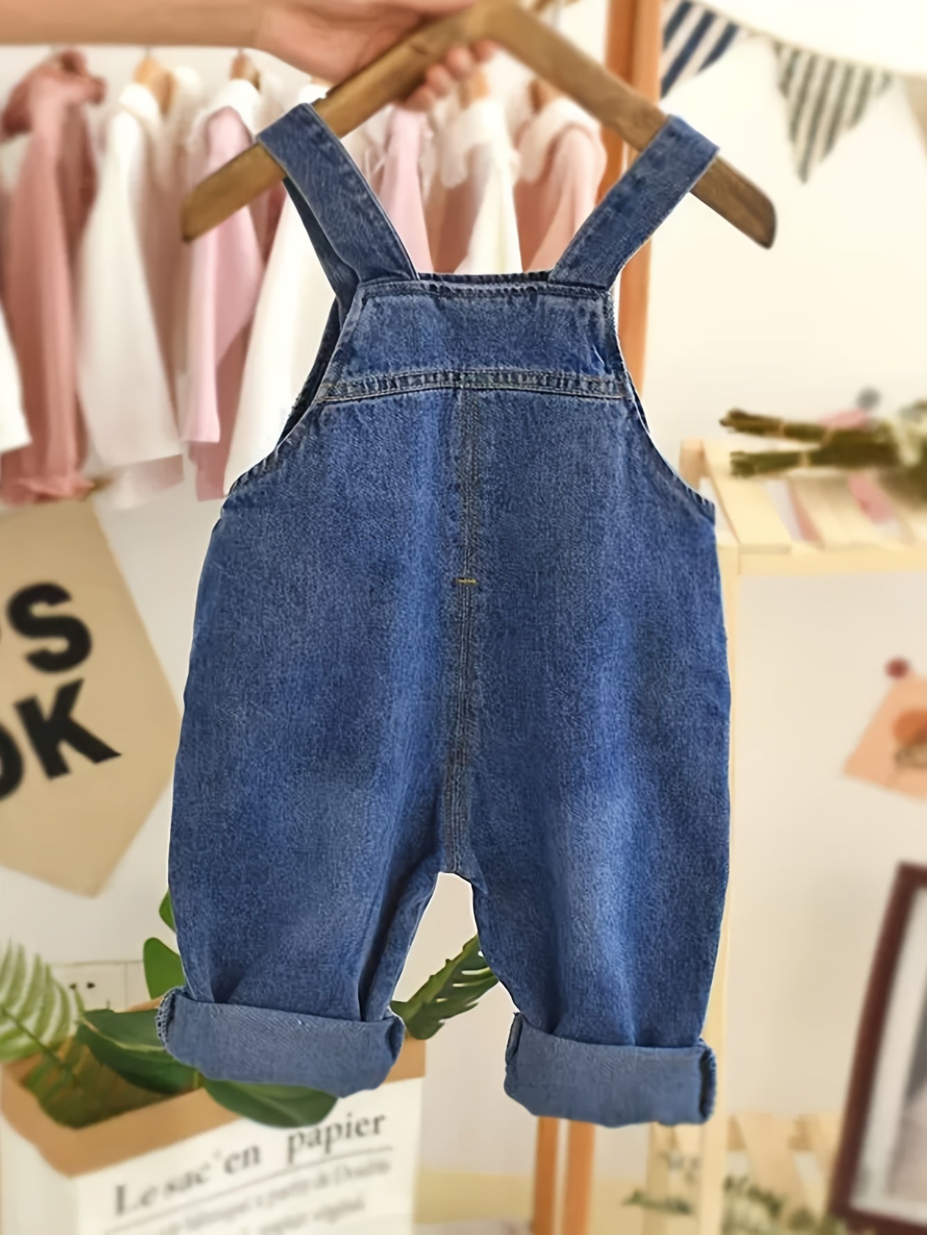 Kids' Denim Overalls for Boys and Girls Solid Color Casual Loose Fit Spring Fall Cotton Blend
