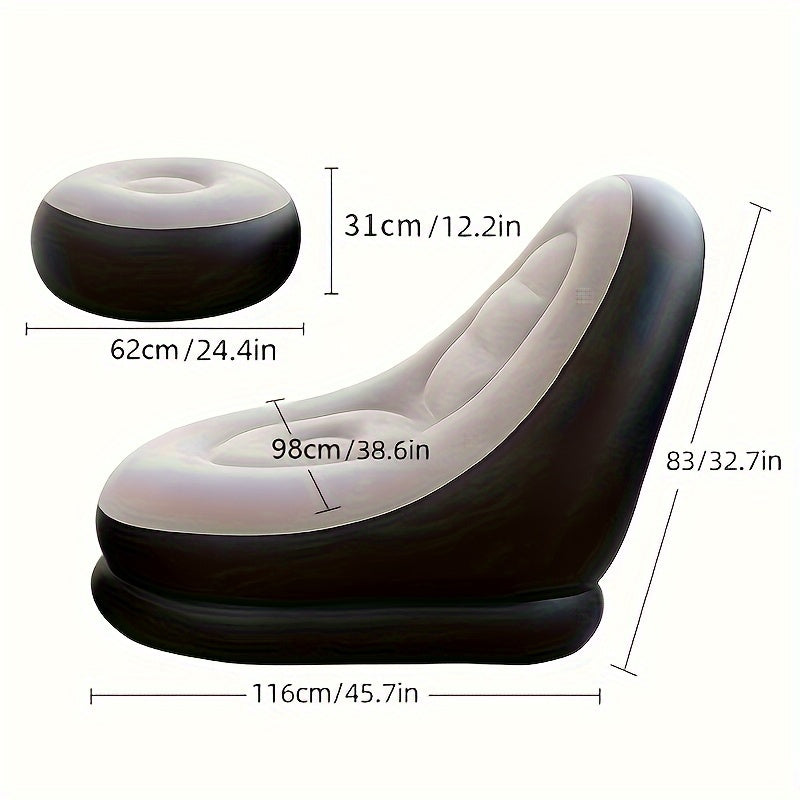Conjunto de sofá inflable casual en color caqui con reposapiés, sillón reclinable plegable para exteriores, sofá perezoso