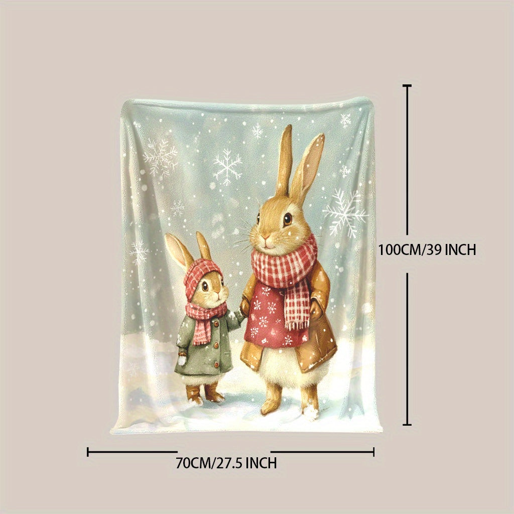 Rabbit Themed Fleece Throw Blanket Soft Lightweight Cozy for Naps Travel Home Decor