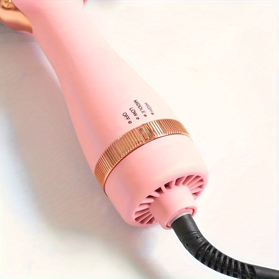 3-в-1 фен и стайлер для волос с регулируемой температурой, функциями быстрой сушки, завивки и выпрямления, розовая резиновая отделка, европейская вилка стандарта