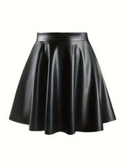 Women's Faux Leather High Waist Pleated Midi Skirt Plus Size