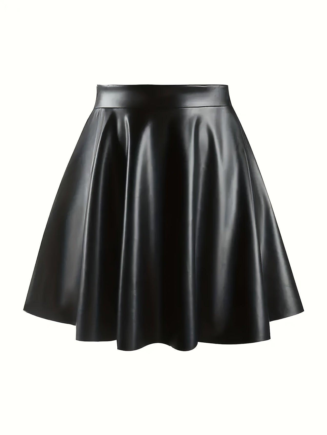 Women's Faux Leather High Waist Pleated Midi Skirt Plus Size
