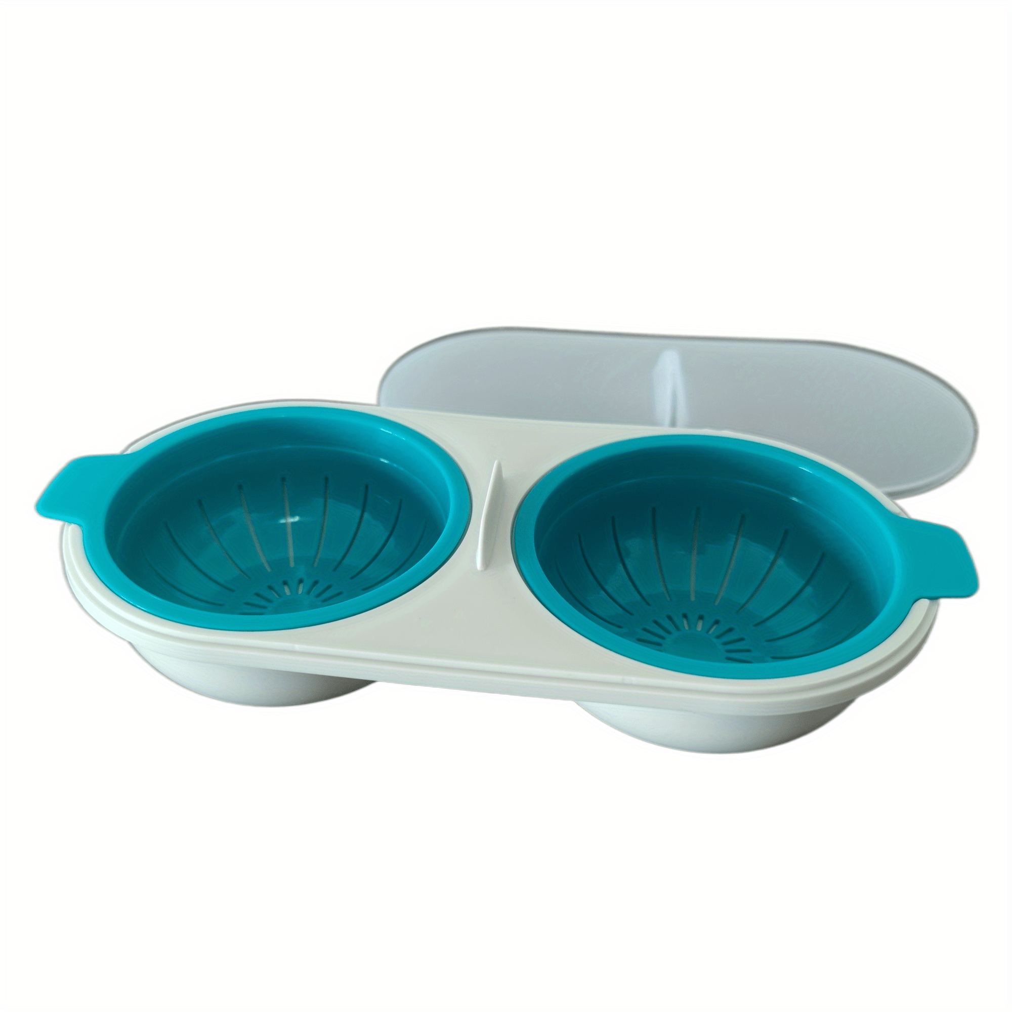 2-Cup Microwave Egg Poacher with Drain Basket, BPA Free, Green Blue Red